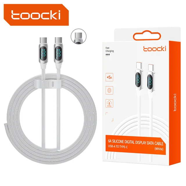 TOOCKI BRAND 6ft 100W LED Display Silicone USB Charging Cable