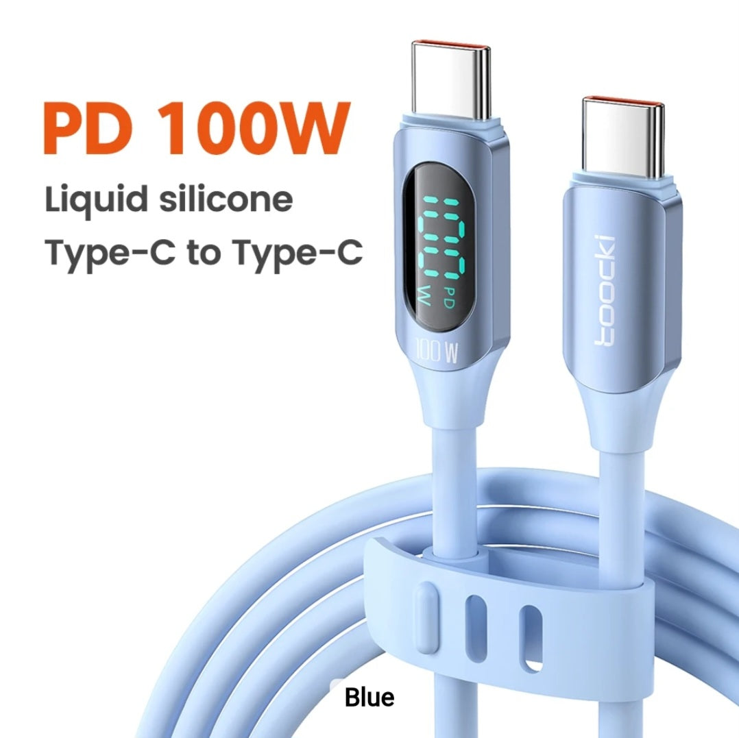 TOOCKI BRAND 6ft 100W LED Display Silicone USB Charging Cable