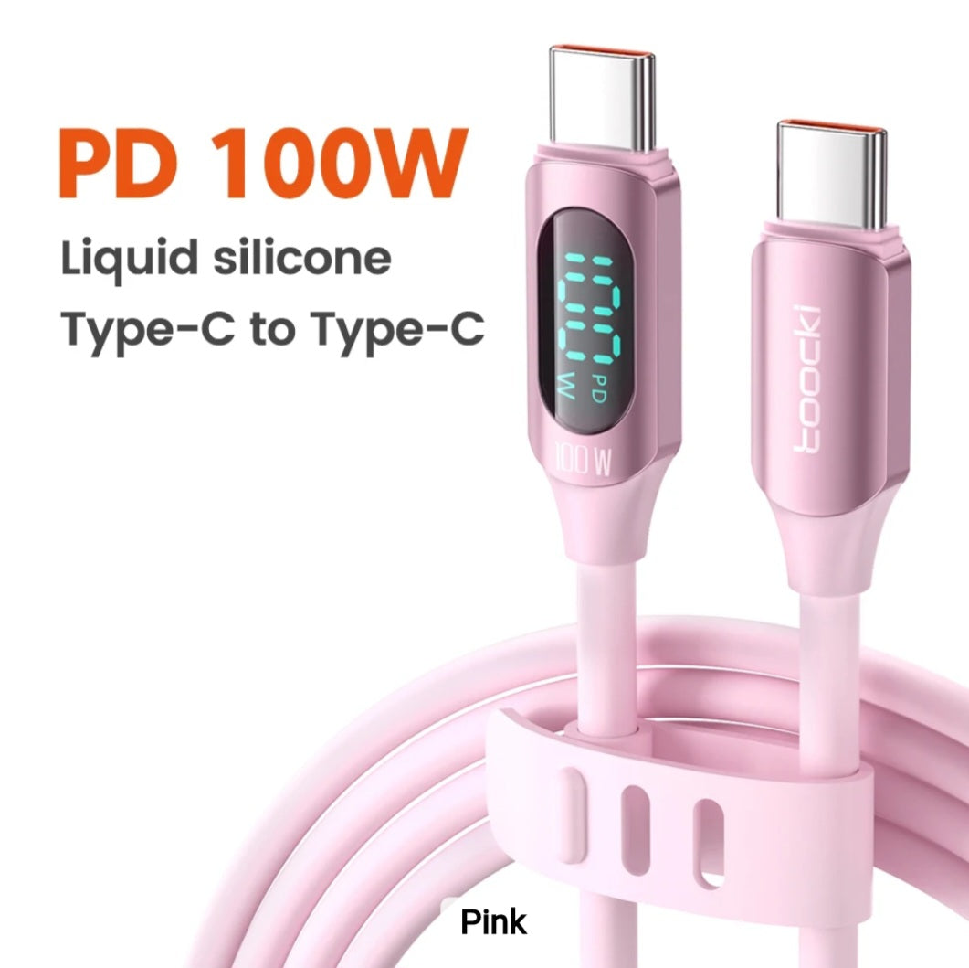 TOOCKI BRAND 6ft 100W LED Display Silicone USB Charging Cable