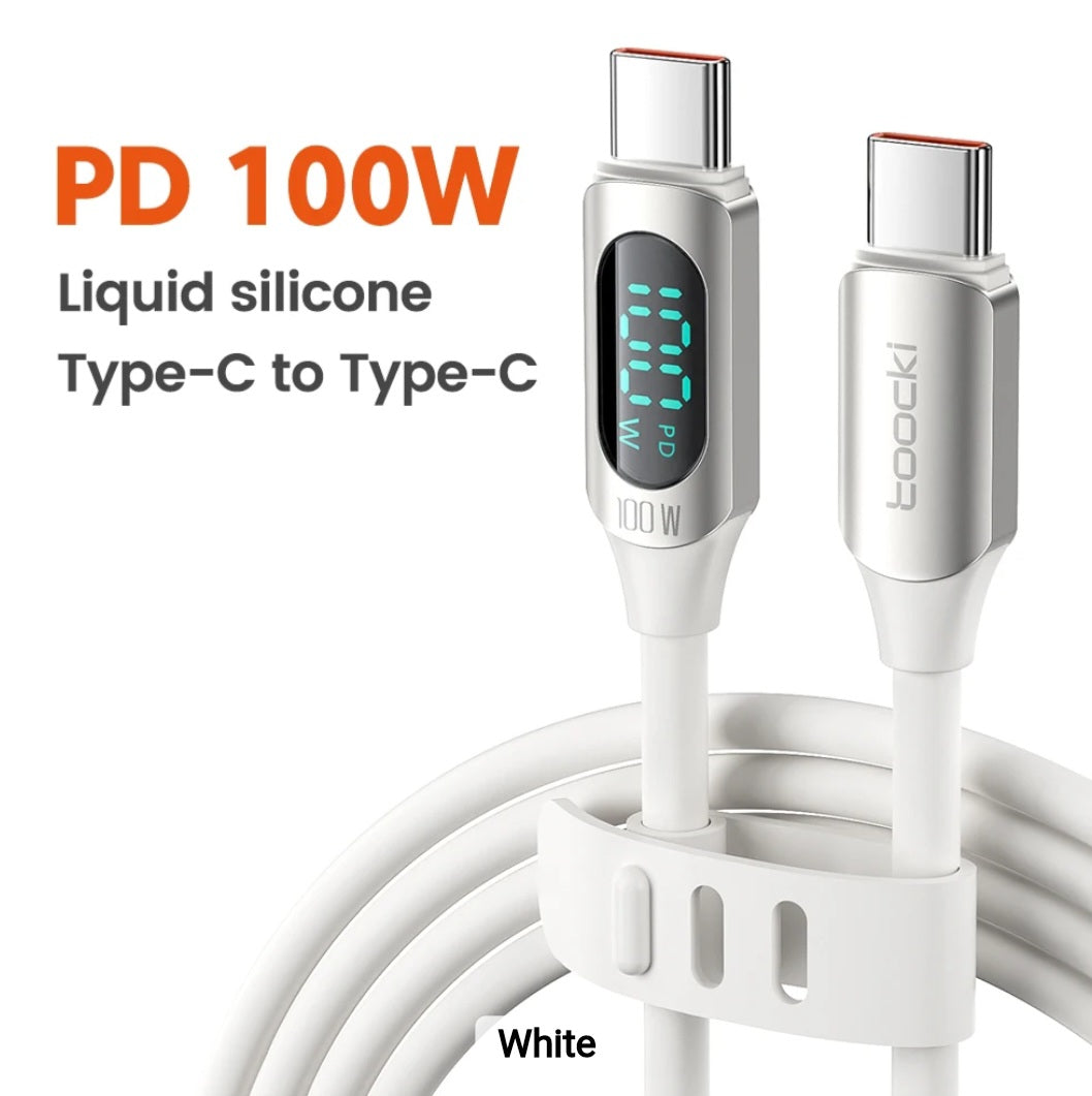 TOOCKI BRAND 6ft 100W LED Display Silicone USB Charging Cable